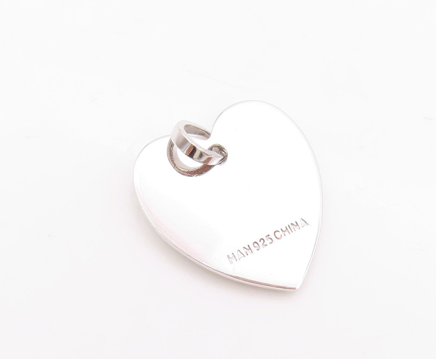 925 Sterling Silver Vintage Pendant Diamonds Inlay Home Carved Heart  PT23902