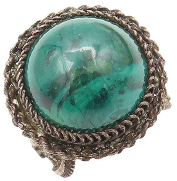 925 Sterling Silver Vintage Ring ISRAEL Floral Cutout Malachite  Sz 5.5  RG28486
