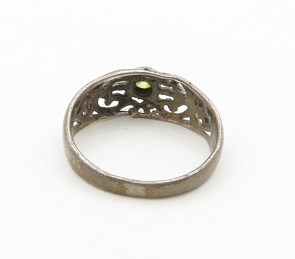 925 Sterling Silver  Vintage Yellow Topaz Cutout Dome Band Ring Sz 4.5 RG16386
