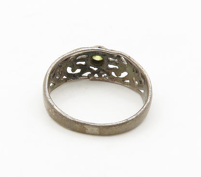 925 Sterling Silver  Vintage Yellow Topaz Cutout Dome Band Ring Sz 4.5 RG16386