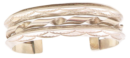 NAVAJO 925 Sterling Silver  Vintage Etched Border Twist Cuff Bracelet  BT2755