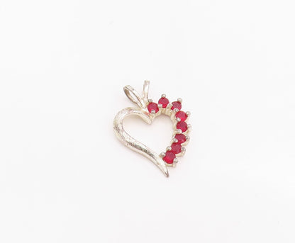 925 Sterling Silver Vintage Pendant Red Ruby Love Heart Cut Out Charm  PT24754