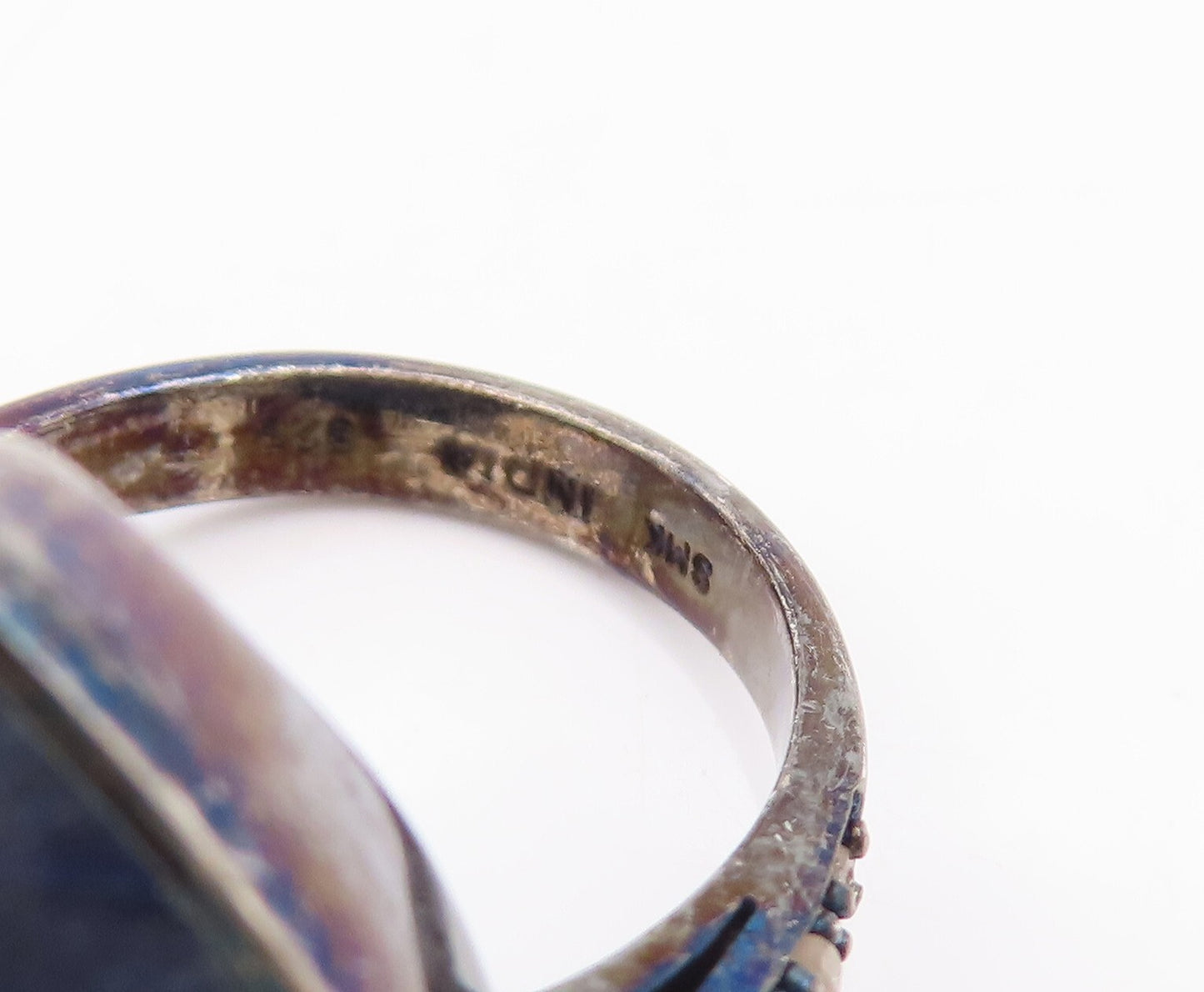 925 Sterling Silver Vintage Ring Drop Cut Blue Gemstone Diamonds  Sz 7  RG29174