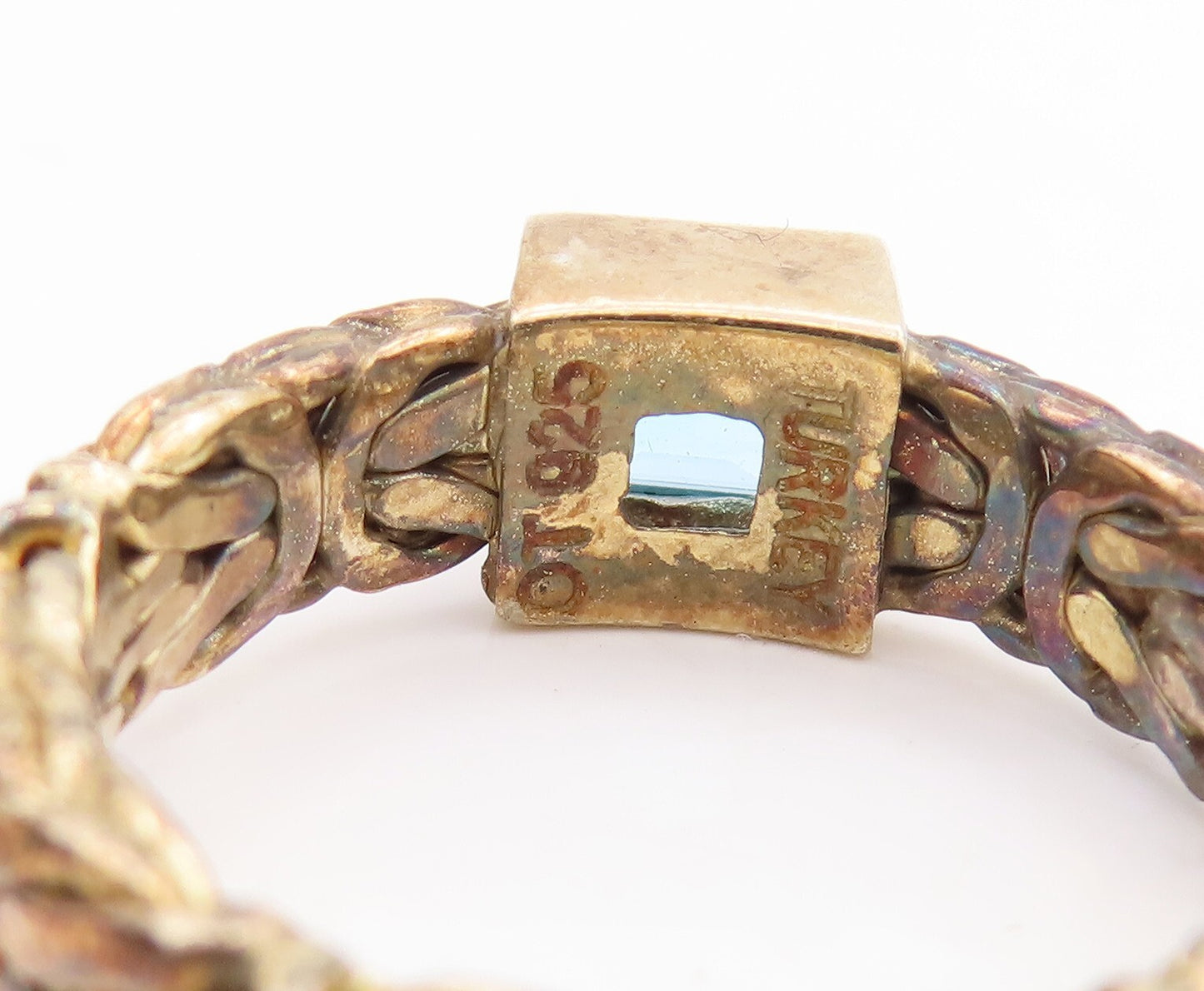 925 Sterling Silver Vintage Ring Intrinsic Breaded Blue Square CZ Sz 6.5 RG28861