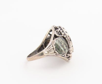 925 Sterling Silver Vintage Ring Green Jasper Botanical Ivy Vine  Sz 12  RG36740