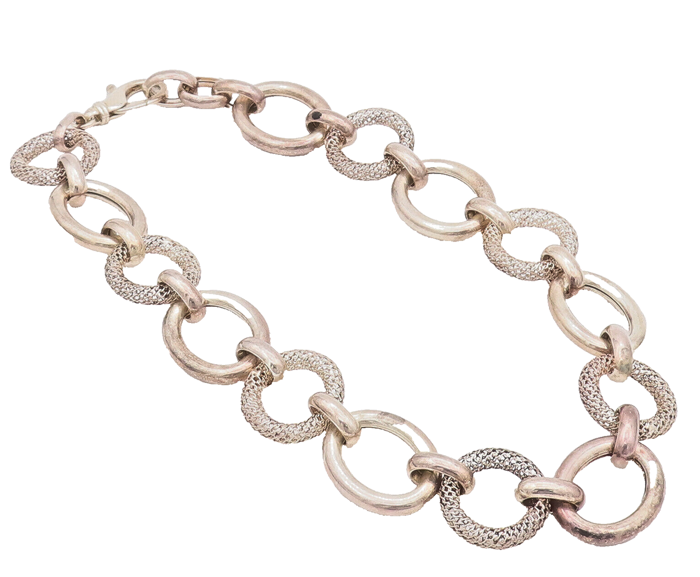 925 Sterling Silver Vintage Necklace Large Carved Solid Rings Link Chain  NE4255