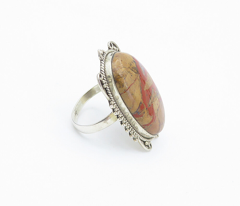 925 Sterling Silver  Cabochon Cut Jasper Swirly Cocktail Ring Sz 6  RG8534