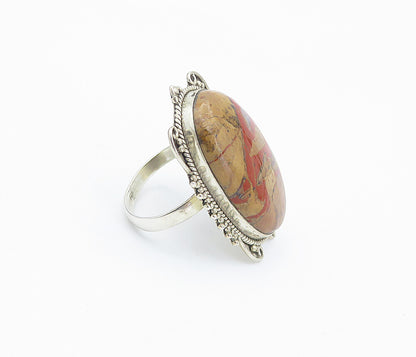 925 Sterling Silver  Cabochon Cut Jasper Swirly Cocktail Ring Sz 6  RG8534