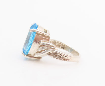 925 Sterling Silver Vintage Ring Oval Blue Topaz Solitaire Band  Sz 6  RG33793