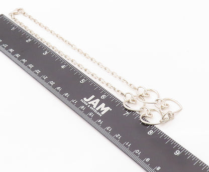 925 Sterling Silver Vintage Necklace Designer Linked Hearts Cutout  NE4525