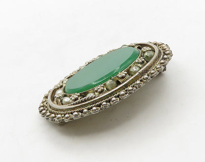 ISRAEL 925 Sterling Silver  Vintage Green Carnelian Floral Brooch Pin  BP6371
