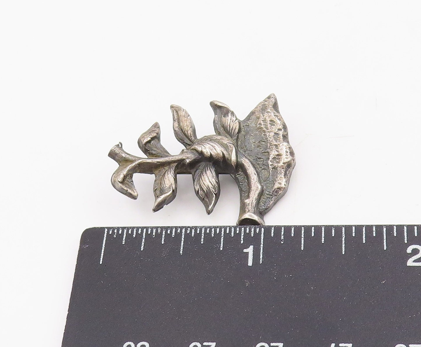925 Sterling Silver Vintage Brooch Pin Botanical Floral Leaf Sculpture  BP12245