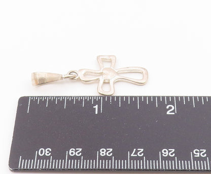 925 Silver   Vintage Open Religious Cross With Love Heart Pendant  PT20553