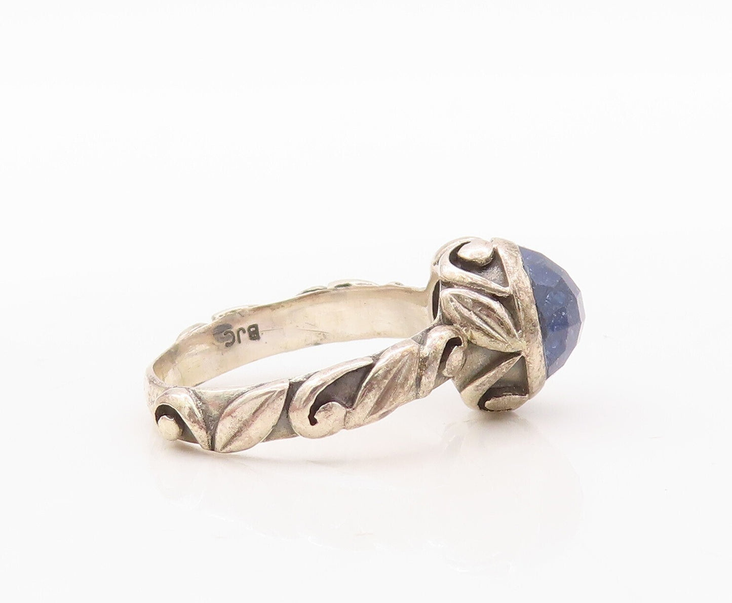 925 Sterling Silver Vintage Ring Swirly Carved Band Round Gemstone Sz 7  RG30693