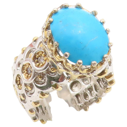 925 Sterling Silver Vintage Ring MICHAEL VALITUTTI Turquoise & CZ  Sz 6  RG36687