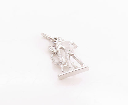 925 Sterling Silver Vintage Pendant Modernist 3D Carved Dancing Couple  PT24668