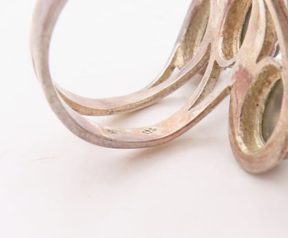 925 Sterling Silver Vintage Ring Designer Drusy Bypass Cutout  Sz 7  RG31041