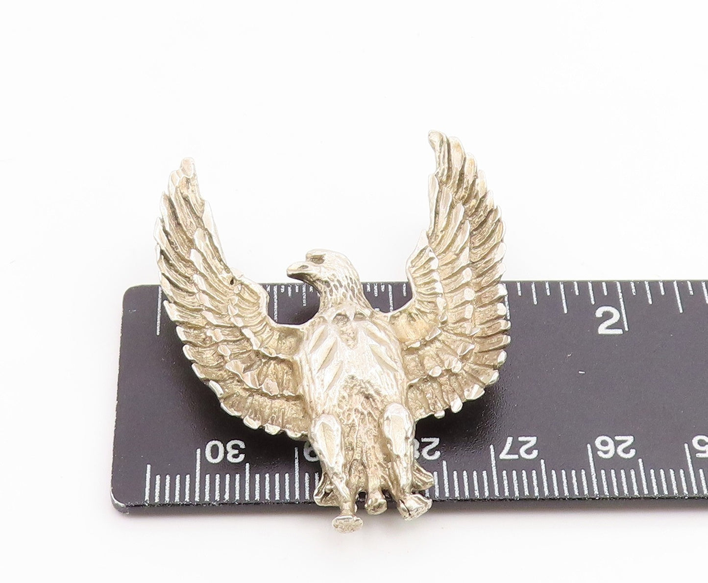 925 Sterling Silver Vintage Pendant Etched Majestic Flying Eagle Charm  PT25932