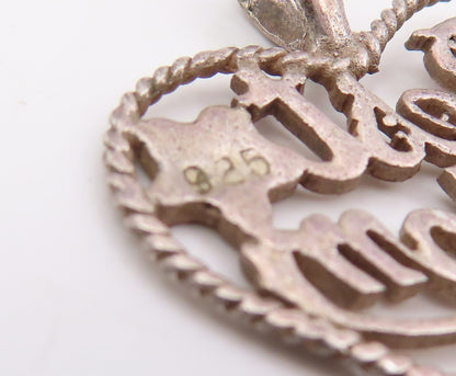 925 Sterling Silver Vintage Pendant Best Mom Openwork Love Heart Charm  PT25715