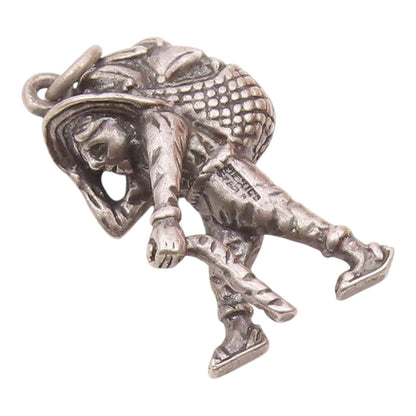 925 Silver  Vintage Walking Man With Sombrero Stick & Rebozo Pendant  PT21793