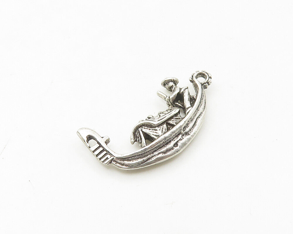 925 Sterling Silver  Vintage Shiny Petite Man On Gondola Boat Pendant  PT14504