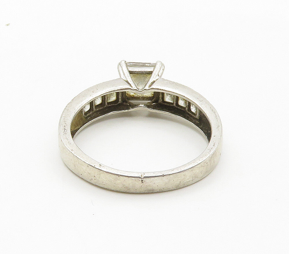 925 Sterling Silver  Cubic Zirconia Solitaire With Accents Ring Sz 10  RG15492