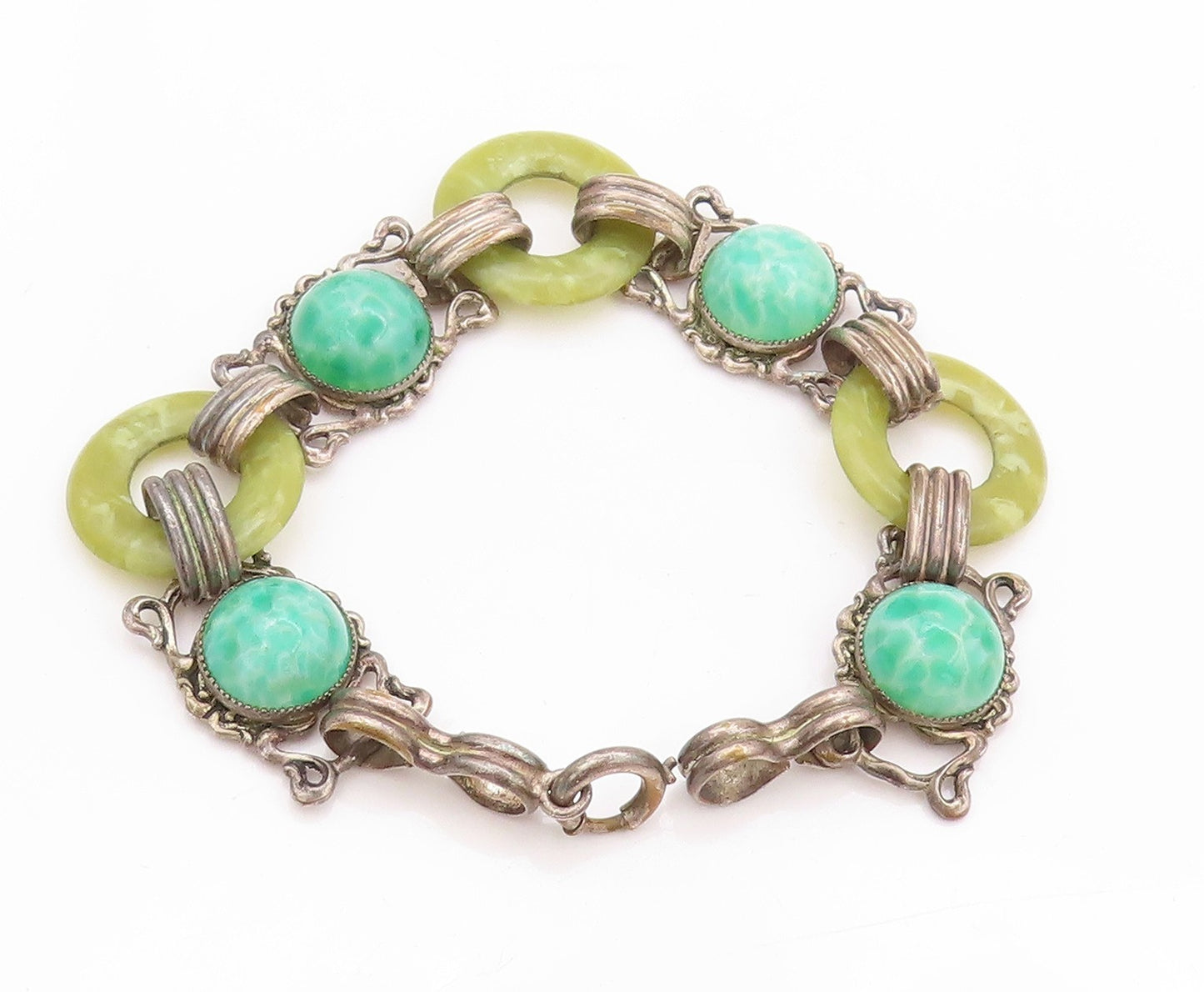 925 Sterling Silver Vintage Bracelet Gemstone Half Sphere & Rings  BT11245