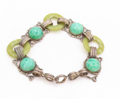 925 Sterling Silver Vintage Bracelet Gemstone Half Sphere & Rings  BT11245