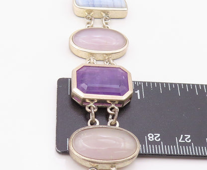 925 Sterling Silver Vintage Bracelet WHITNEY KELLY Multi Gemstone Link  BT12115