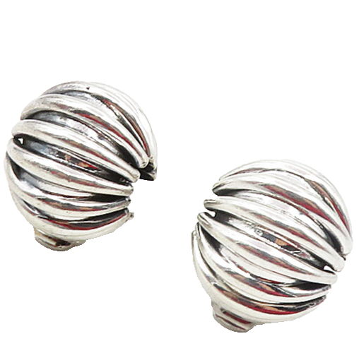 NAPIER 925 Sterling Silver  Vintage Shiny Fluted Non Pierce Earrings  EG4805