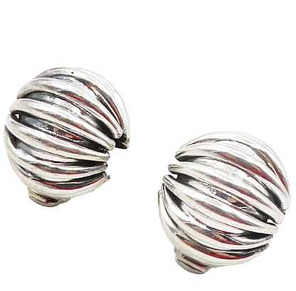 NAPIER 925 Sterling Silver  Vintage Shiny Fluted Non Pierce Earrings  EG4805
