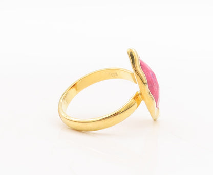 925 Sterling Silver Vintage Ring Gold Plated Pink Gemstone  Sz 7  RG29394