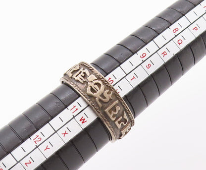 925 Sterling Silver Vintage Ring Dark Tone Antique Tibetan Sz 10.5 RG32404
