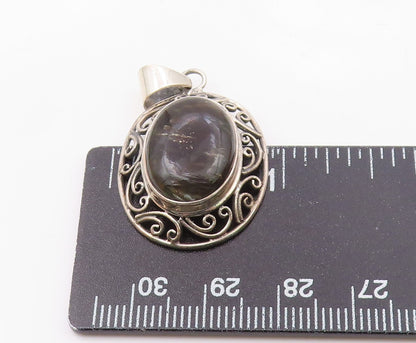 925 Sterling Silver  Vintage Cabochon Cut Obsidian Twist Pendant  PT14367