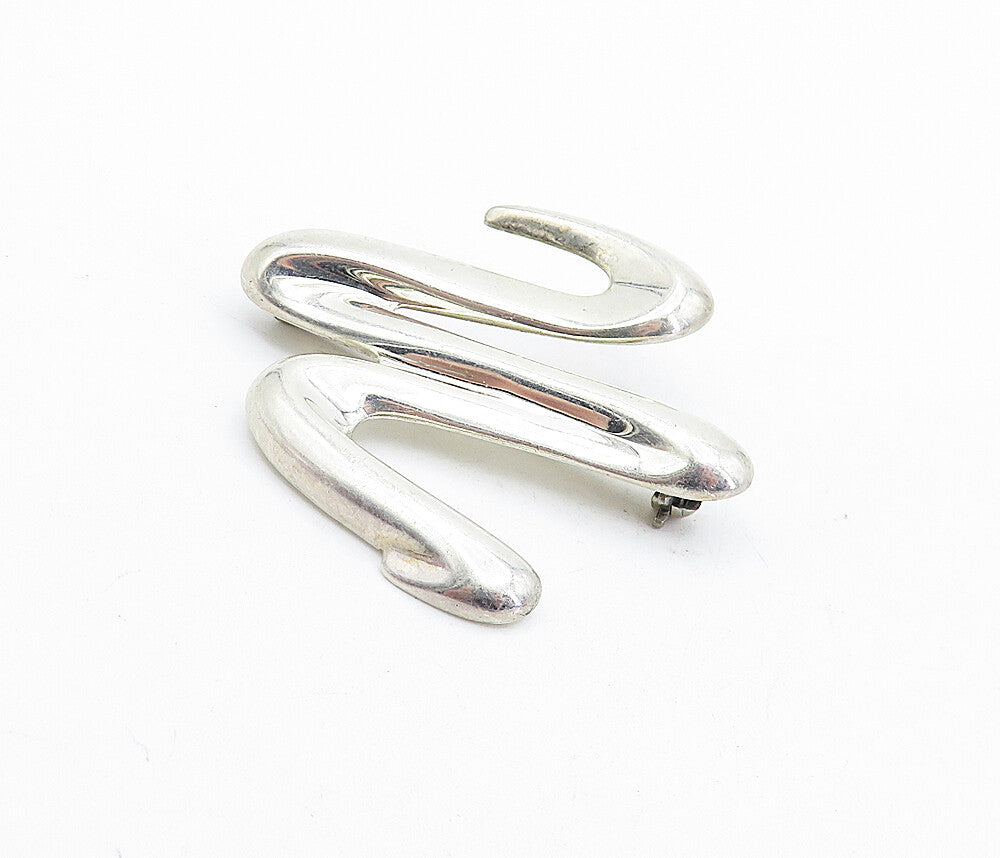 925 Sterling Silver Vintage Shiny Smooth Swirl Scribble Brooch Pin BP1742