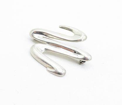 925 Sterling Silver Vintage Shiny Smooth Swirl Scribble Brooch Pin BP1742