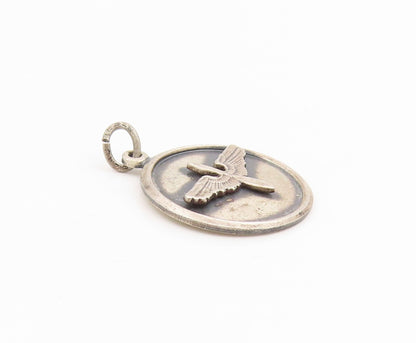 925 Sterling Silver Vintage Pendant USAAF Pilot Wings Aviation Medallion PT25464