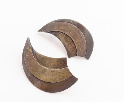 925 Sterling Silver Vintage Earrings MEXICO Dark Tone Carved Horns   EG13177