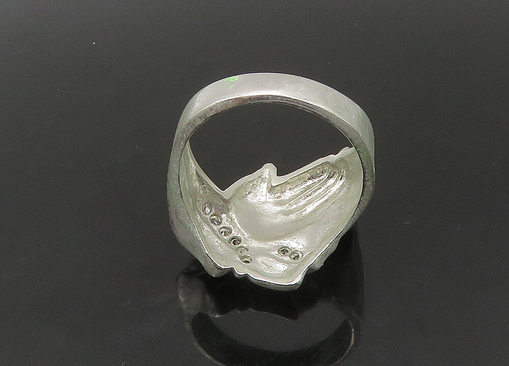 925 Sterling Silver  Vintage Topaz Prayer Hands Large Band Ring Sz 12  RG22431