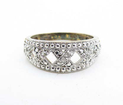 925 Sterling Silver  Vintage Genuine Diamonds X Design Band Ring Sz 7  RG7031