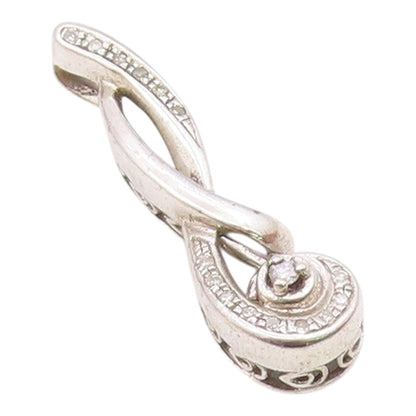 925 Sterling Silver  Vintage Genuine Diamonds Swirl Design Pendant  PT10872