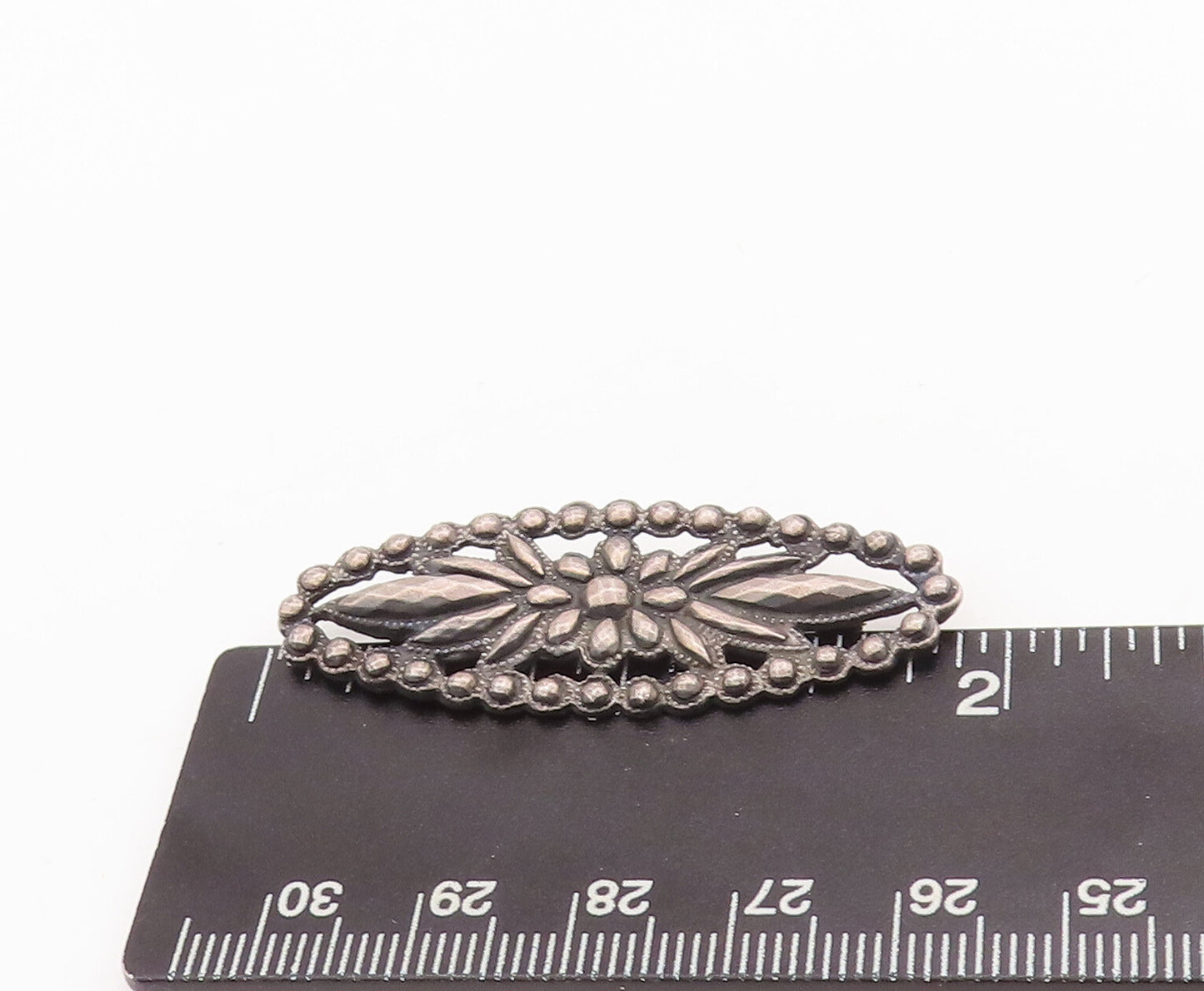 925 Sterling Silver Vintage Brooch Pin MFA Oval Leafy Flower Carved  BP11063