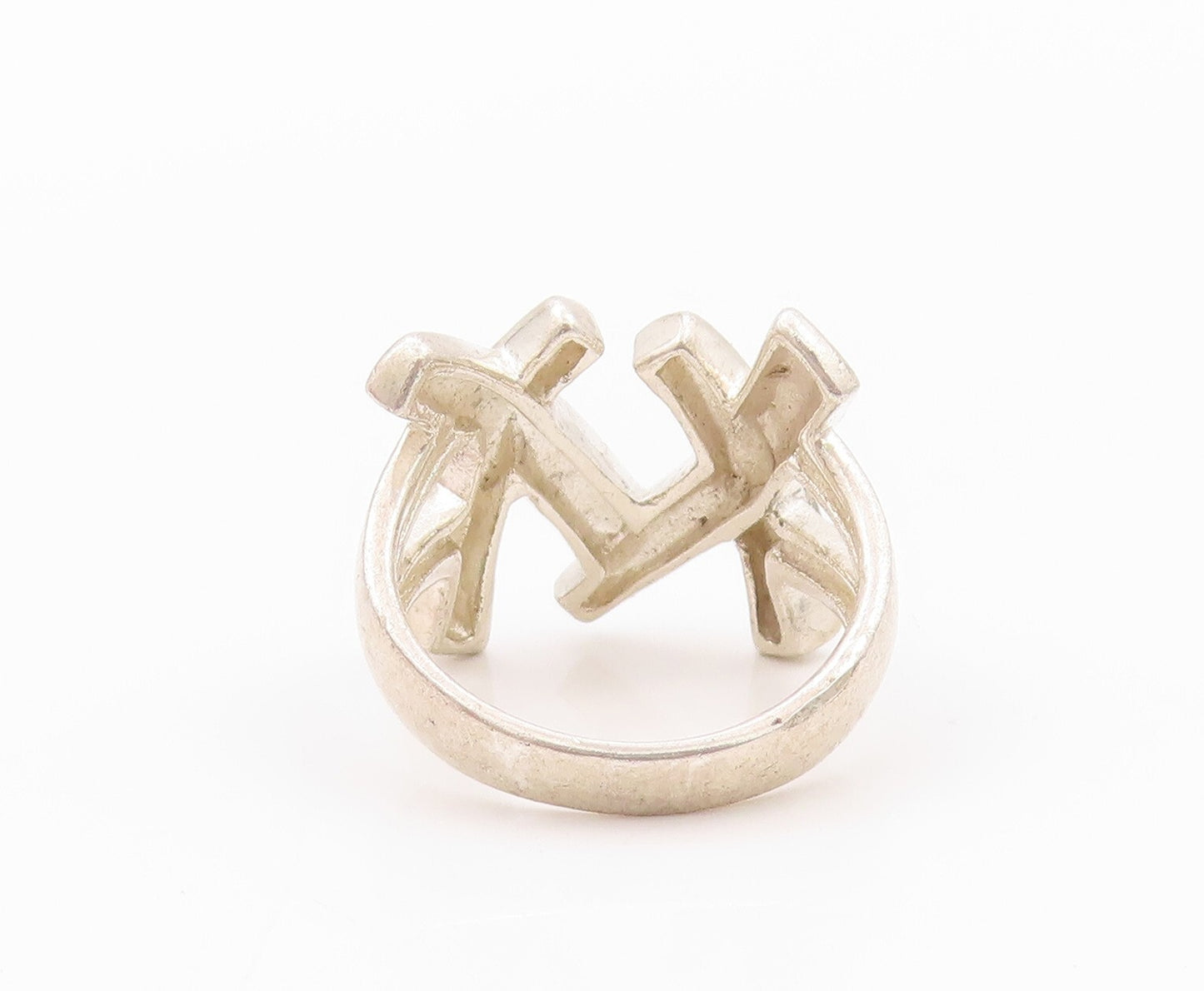 925 Sterling Silver Vintage Ring Solid Double X Cutout  Sz 6  RG32195