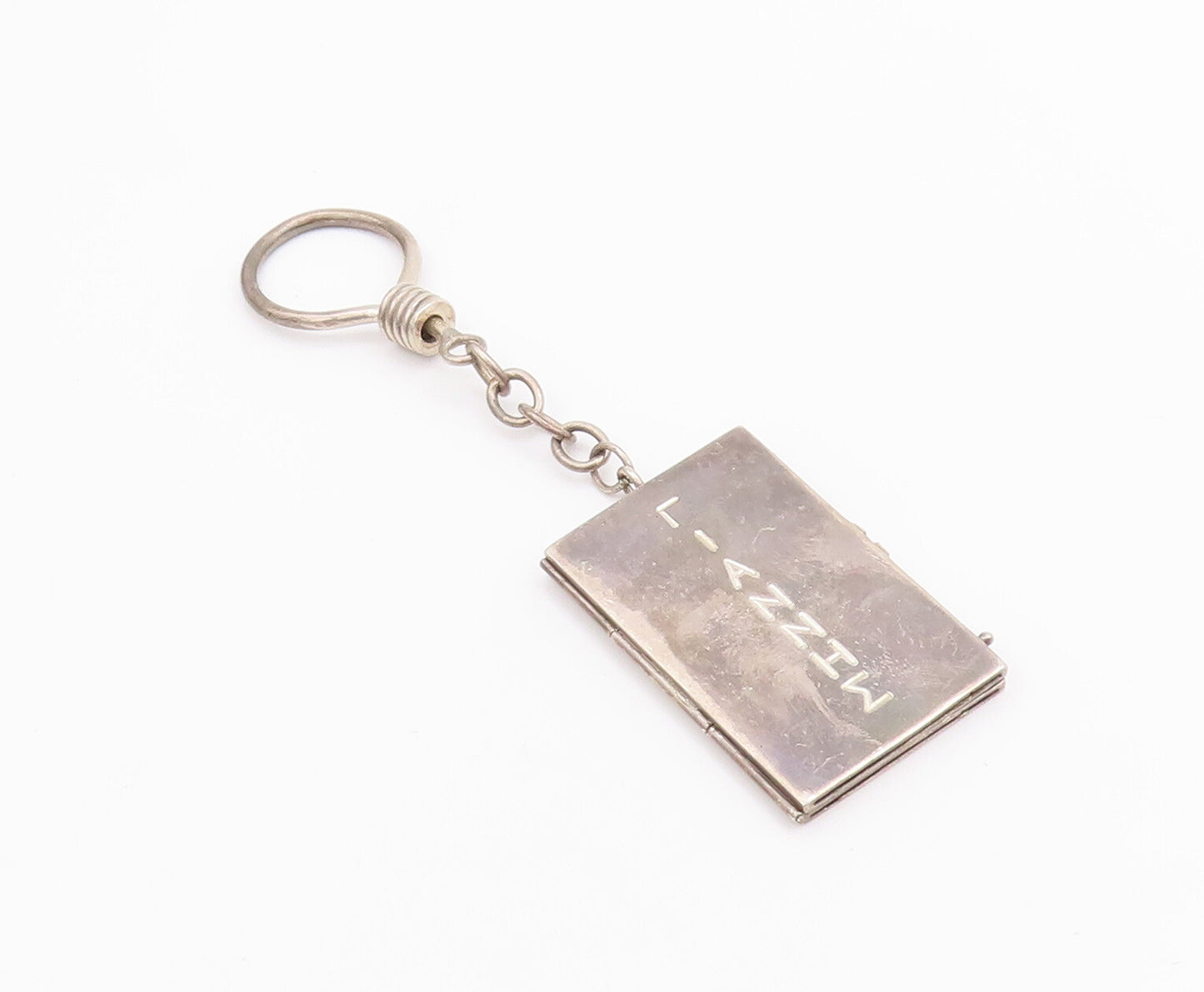 925 Sterling Silver Vintage Key Chain Rectangular Carved Photo Locket  TR3769