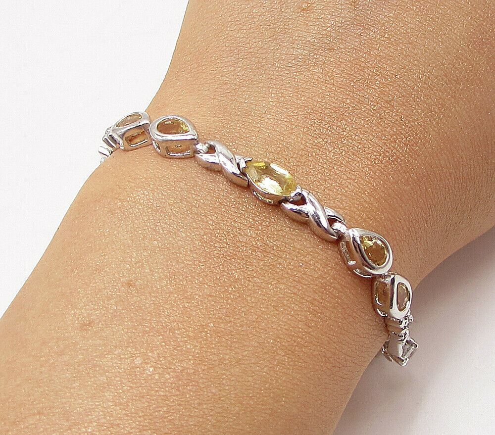 925 Sterling Silver  Faceted Citrine & Topaz Tennis Bracelet  BT1162