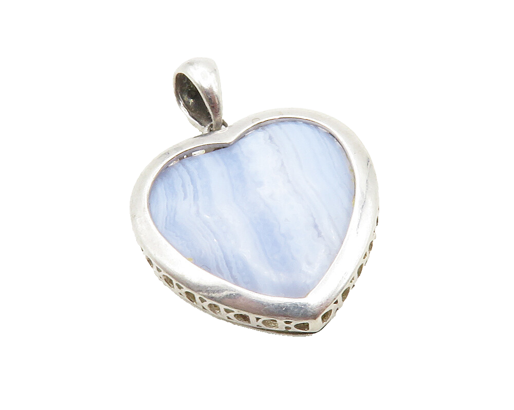 925 Sterling Silver  Blue Agate Open Love Heart Shiny Drop Pendant  PT9980