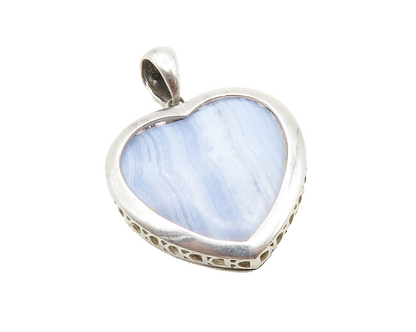 925 Sterling Silver  Blue Agate Open Love Heart Shiny Drop Pendant  PT9980