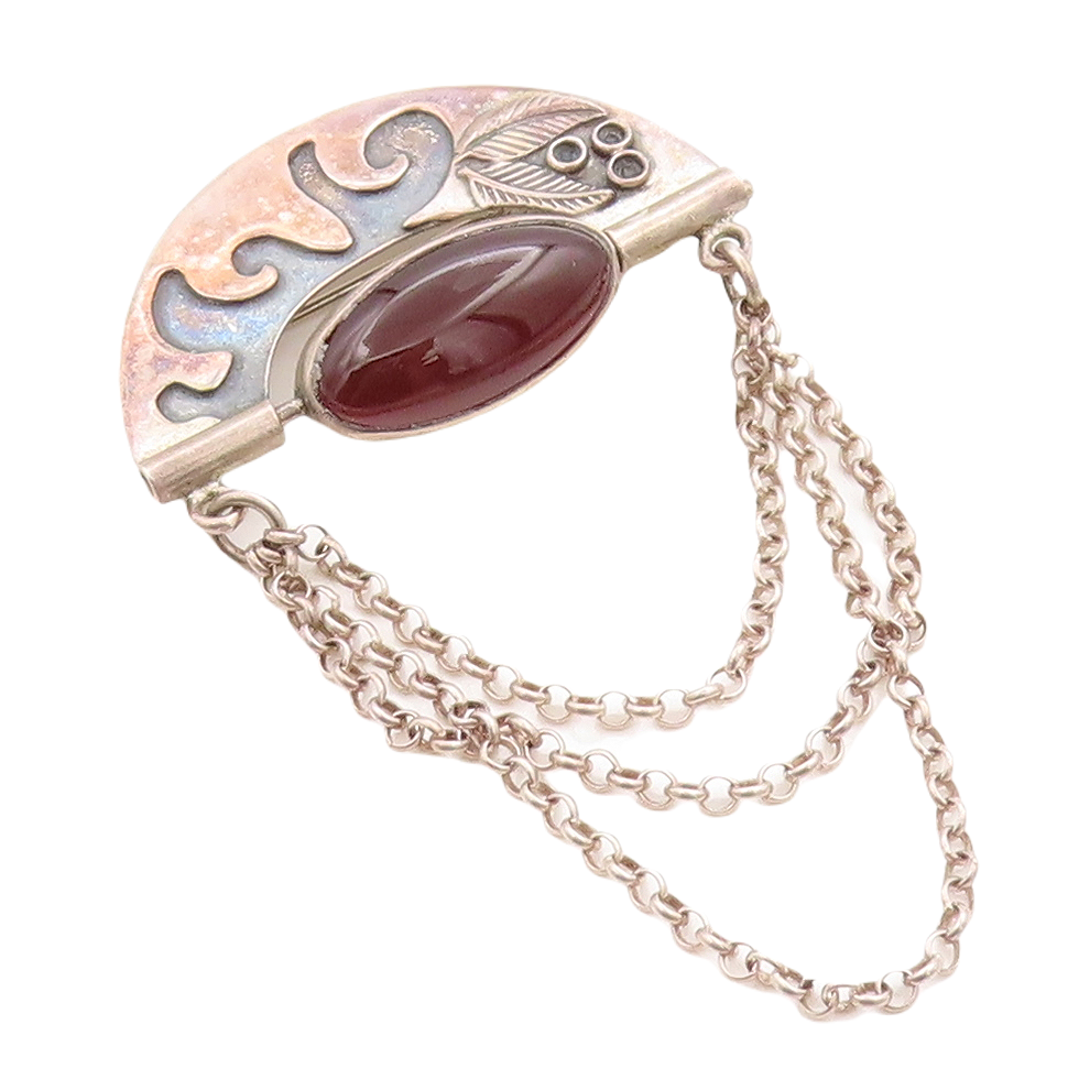 925 Sterling Silver Vintage Brooch Pin Designer Oval Onyx & Gemstone  BP11312