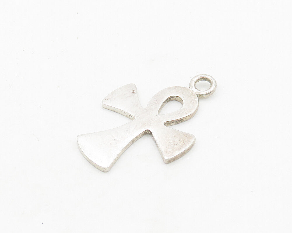 925 Sterling Silver  Vintage Shiny Egyptian Ankh Drop Pendant  PT15496