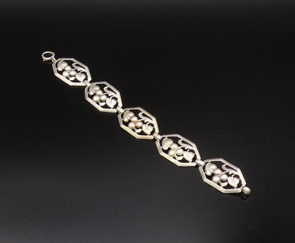 BAUR 925 Silver  Vintage Grapes & Leaf Motif Cutout Link Bracelet  BT9635